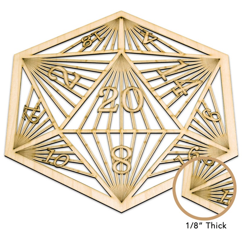 Fourth Level Manufacturing Fourth Level MFG 12" D20 Wood Wall Art, DND Artwork 2D 20-Sided Dungeon Die, Hanging Home Decor,Dungeon and Dragons, Board Game Art - Image 3